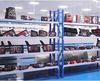 Lighting and exterior component samples on display racks